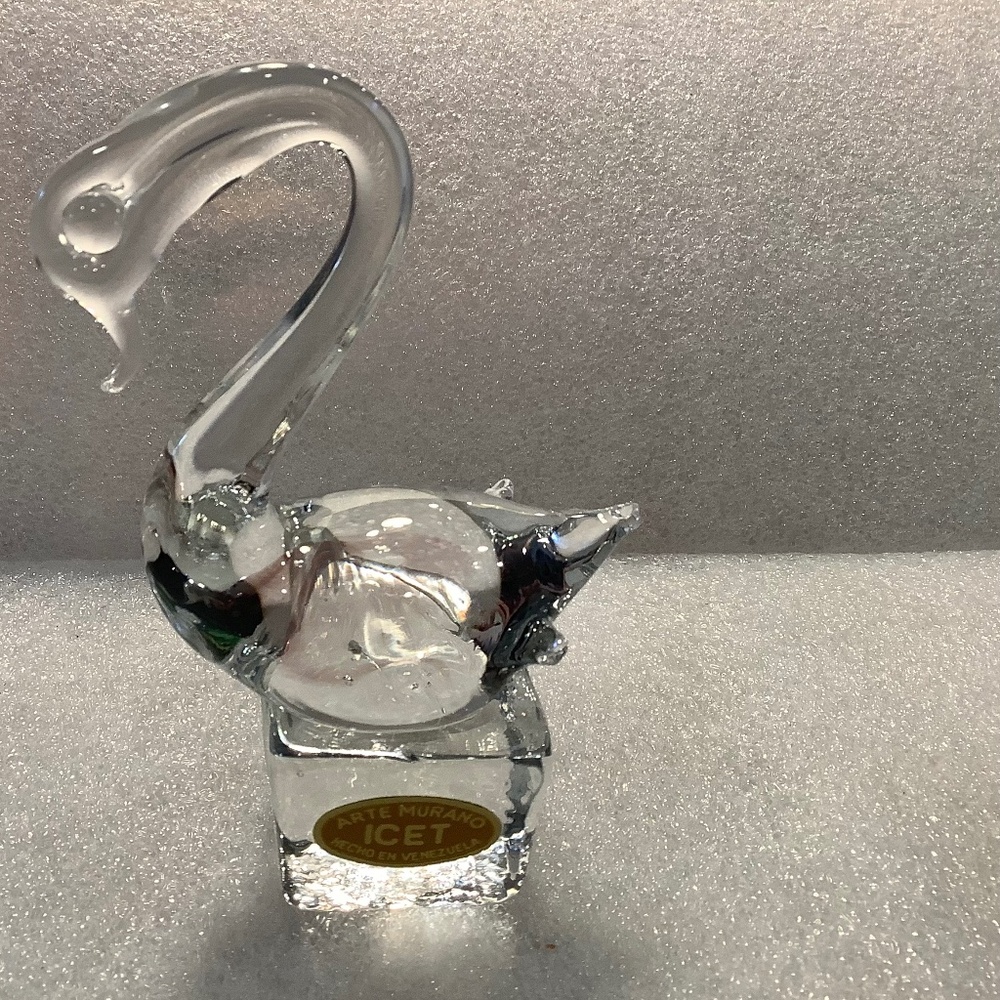 Vintage Arte Murano ICET Swan Figurine Blown Glass Paperweight Venezuela
